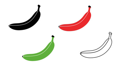 Minimalist vector illustrations of bananas in four distinct colors against white background. © SALEHA STOCK