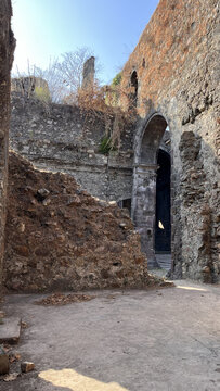 Old stone arch door at Vasai fort