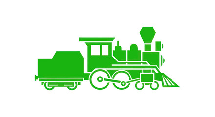 Green Vintage Steam Train Silhouette on White Background © Tanir