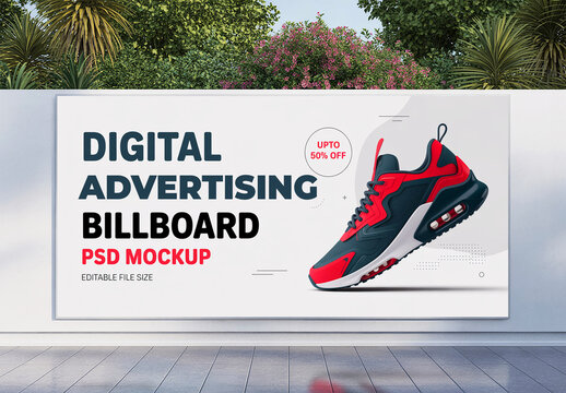 Realistic Outdoor Wall Billboard Mockup