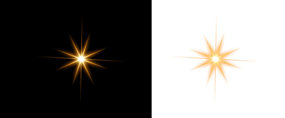 Fototapeta premium Golden light effect starburst. On transparent background.