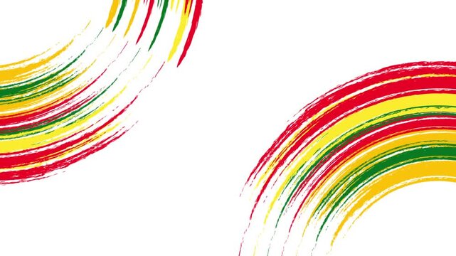 Curved Pan-African Color Brush Stroke Border on White Background animation 4k.