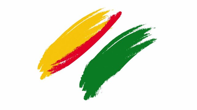 Abstract Pan-African Flag Color Paint Brush Strokes on Isolated White Background, animation 4k.