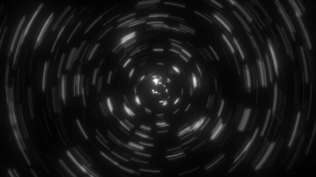 Abstract Black and White Circular Motion Blur and Rotating Star Trails Background, animation 4k.