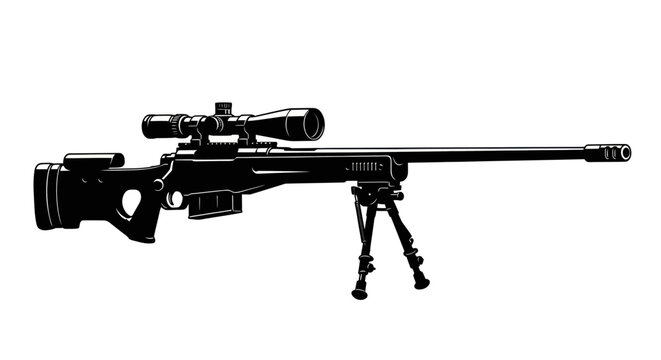 Sniper Rifle with Scope and Bipod Silhouette