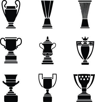 Trophy Cup Silhouette Icon Set - Champions League Europa League Conference League English Premiere League FA Cup English Football League La Liga Copa Del Rey Supercopa de Espana