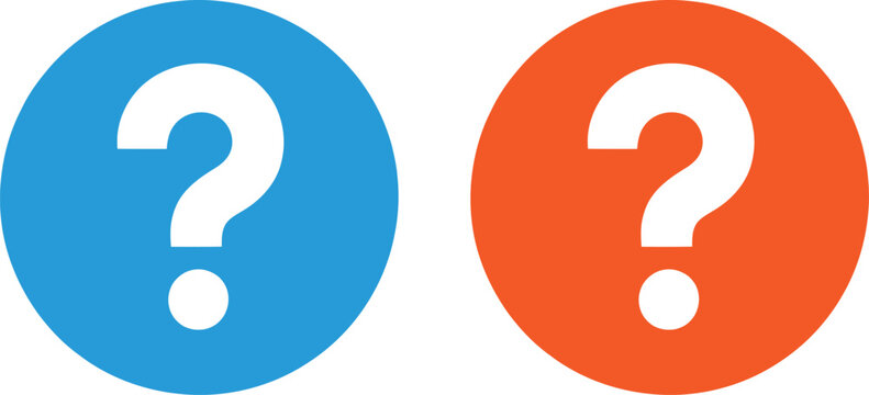 Question mark vector illustration. two large question marks in blue and orange circles.