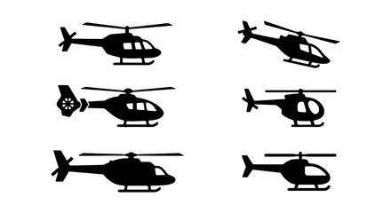 Helicopter Icons Set, Aviation Vector Graphics, Military and Civilian Aircraft Silhouettes © Riya