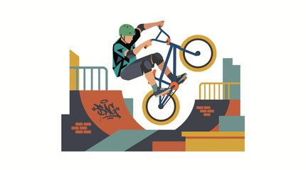 Fototapeta premium BMX Rider Performing Stunt in Urban Skatepark