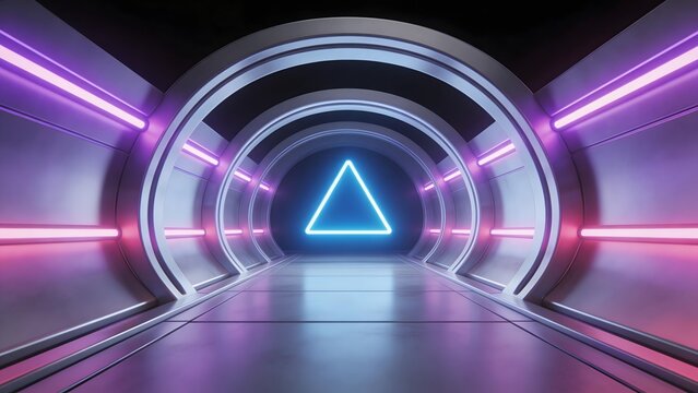 Futuristic neonlit tunnel with triangle