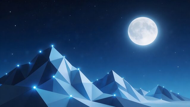 Moonlit geometric mountain landscape