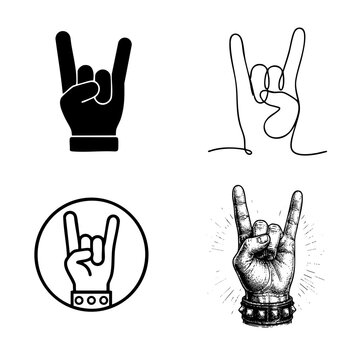 Rock and Roll Hand Sign Gestures Collection in Various Artistic Styles