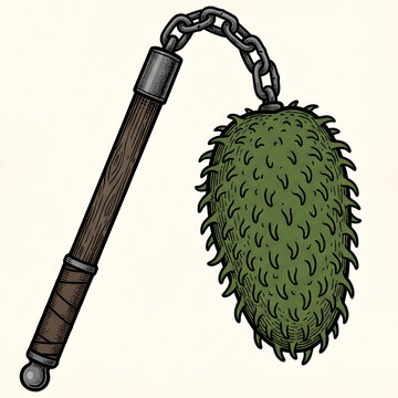 Soursop Spiked Flail Weapon Clipart on White Background
