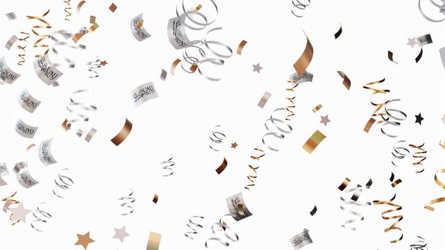 Confetti falls in the colors of the national flag of Taliban, Afghanistan, creating a festive atmosphere. This is a celebration of independence with 3D motion graphics and animation elements