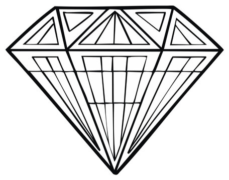 Diamond shape outline illustration. Elegant cut gemstone design with sharp edges.