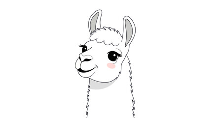 Fototapeta premium Cute Llama Cartoon Illustration, White Background, Friendly Animal Portrait