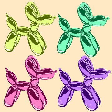 Set of Bright Balloon Dogs Pop Art Style Colorful Illustration