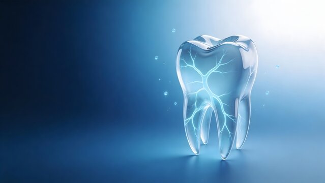 Transparent tooth with glowing nerves