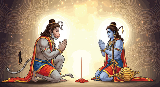 Hanuman and Rama in Devotion.