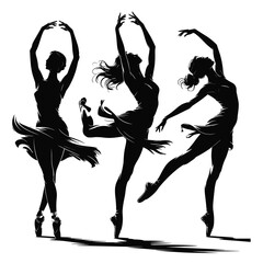 Ballet dancers, ballerina silhouettes, dancing women, black vector illustrations, graceful movements © Arafat
