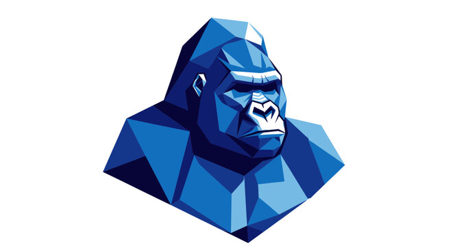 Geometric Gorilla Head Bust, Low Poly Art, Blue Abstract Animal Portrait