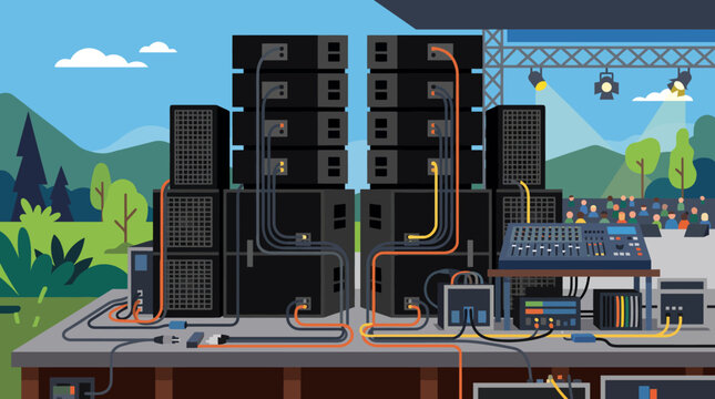 Professional concert audio equipment setup on outdoor stage