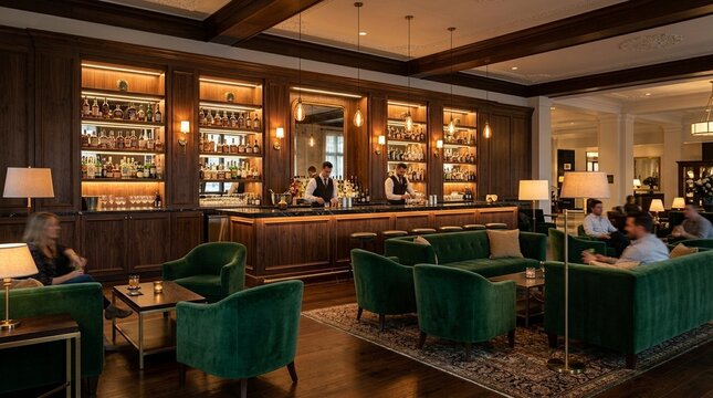 Luxury Hotel Bar Lounge Interior Shot &mdash; Hospitality Design Photography Stock Photo