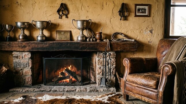 Leather Seating with Polo Trophies and Gaucho Artefacts &mdash; Estancia Heritage Interior Design