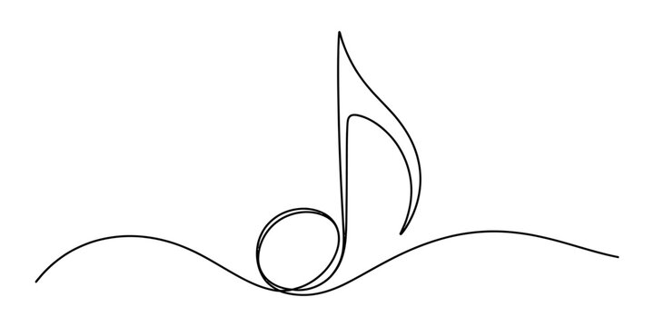 Continuous single line drawing of a musical note symbol representing melody and sound in a simple minimalist style for creative artistic music graphic design