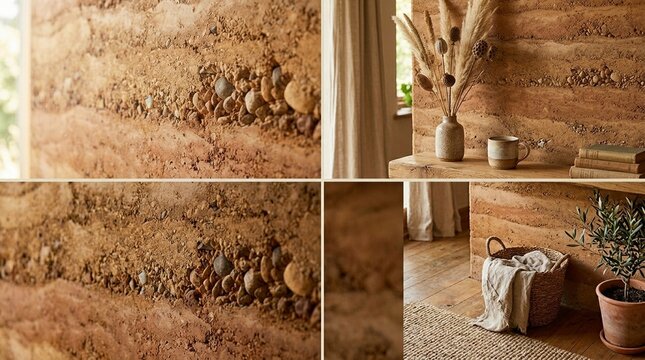 Rammed Earth Wall Layers Visible in Desert Architecture &mdash; Sustainable Building Material Close-Up