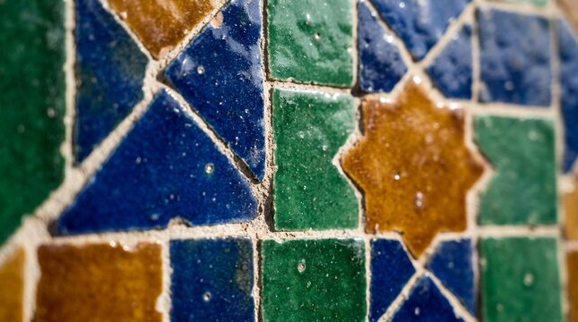 Zellige Tile Handcut Close-Up with Vivid Colour Variation &mdash; Moroccan Material Detail Stock Photo