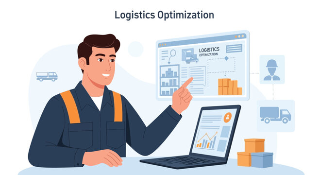 Logistics manager optimizing supply chain on computer, digital delivery tracking