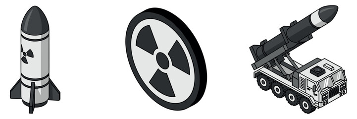 Fototapeta premium Nuclear missiles and hazard symbol displayed as isometric icons