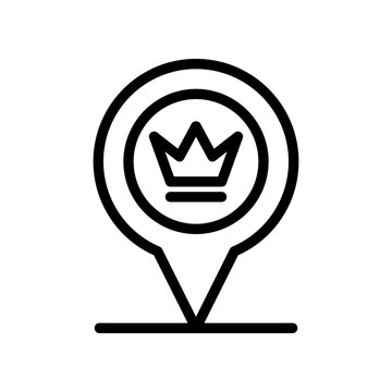 Location map pin with crown icon. Representing VIP place icon, favorite pointer marker icons button, best choice place sign symbol