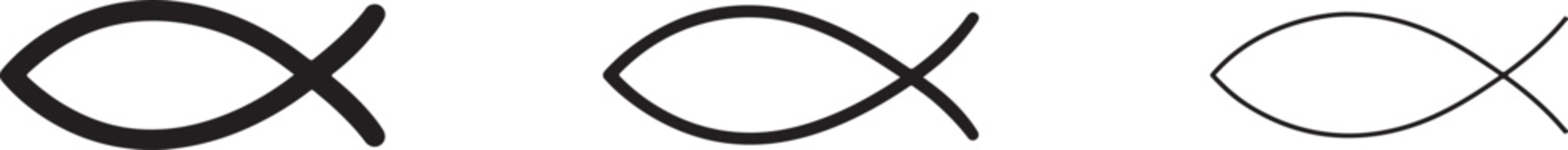 Minimalist fish line icon set in three stroke weights for Christianity, seafood and fishing.