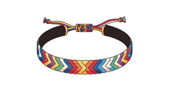 Flat vector illustration of various colorful handmade braided friendship bracelets with intricate geometric patterns, round letter beads, and tassel details on a plain white background.