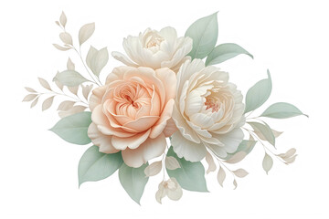 Fototapeta premium Watercolor pink and purple rose bouquet illustration