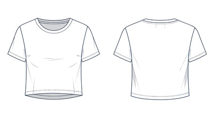 Fototapeta premium Blank White Cropped T-Shirt Fashion Flat Sketch - Front and Back View