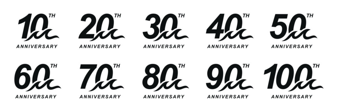 Collection of numbers 10 to 100 Anniversary logo design. Birthday Celebration logo symbol concept	
