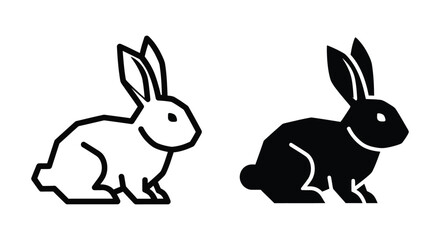 Obraz premium Set of rabbit icons, outline and silhouette style