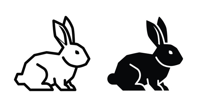 Set of rabbit icons, outline and silhouette style