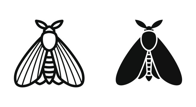 Moth icon set, outline and filled versions
