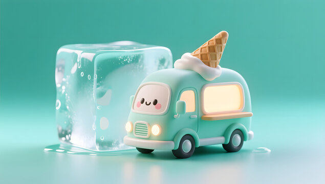 Cute ice cream truck 3D soft rubber style for Dog Days