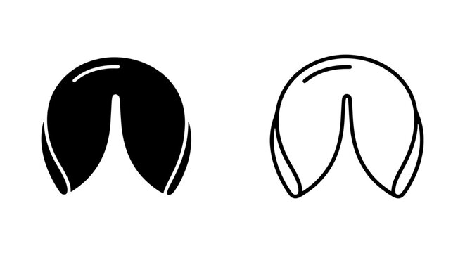 Fortune Cookie Icons, Black and White Vector Graphics, Asian Dessert Symbols