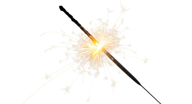 Sparkler with bright sparks isolated on transparent background for celebrations and festive designs