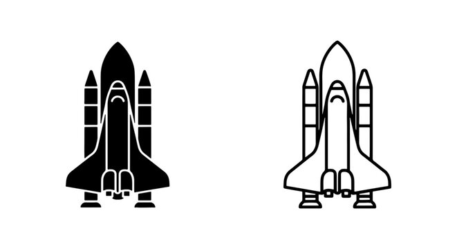 Space Shuttle Vector Icons: Black and White, Futuristic Transport, Cosmic Exploration
