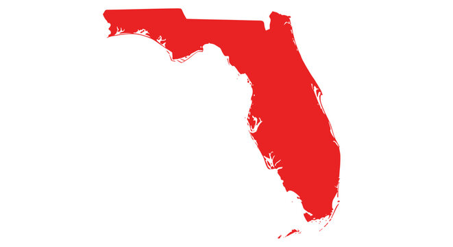 Red Florida State Map Silhouette Isolated on White Background
