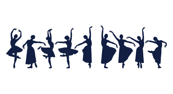 Ballet Dancers Silhouettes Collection - Graceful Poses on White Background
