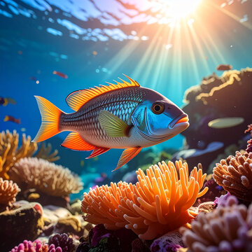 Vibrant fish in coral reef