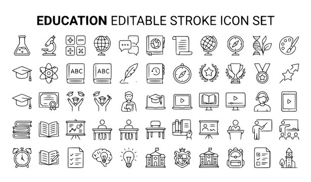  Education success academic subjects editable stroke icon set